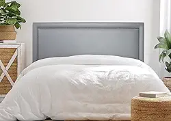 Cabeceira Casal Reta Luxo 140x60 Courino Cinza - Tachas Fumê