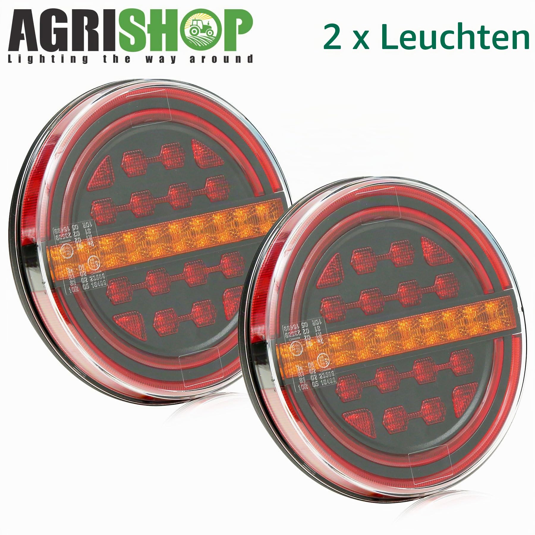 2 Stück 12/24V LED Runden Hamburger Rückleuchten für Anhänger, LKW, Rücklicht Anhängerbeleuchtung Heckleuchten Wasserdicht für RV Wohnwagen Traktor Van E-Mark, Rot, 50 Leds, 4,5 Watt, IP67