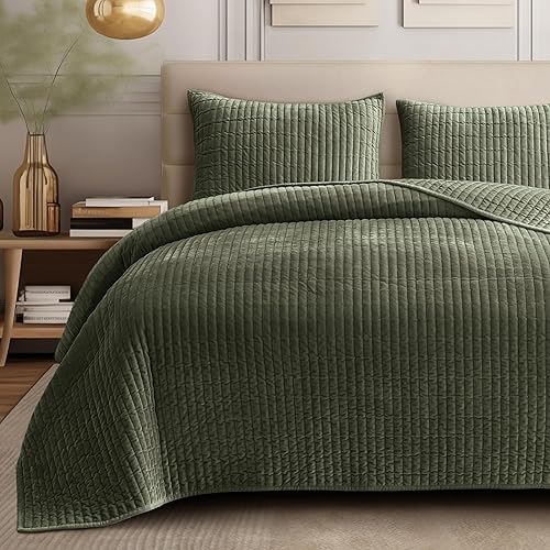 Miniatura 7 de SHALALA - Edredón de terciopelo tamaño Queen, juego de ropa de cama a rayas, edredón de terciopelo ligero, lujosa y acogedora colcha de gamuza con