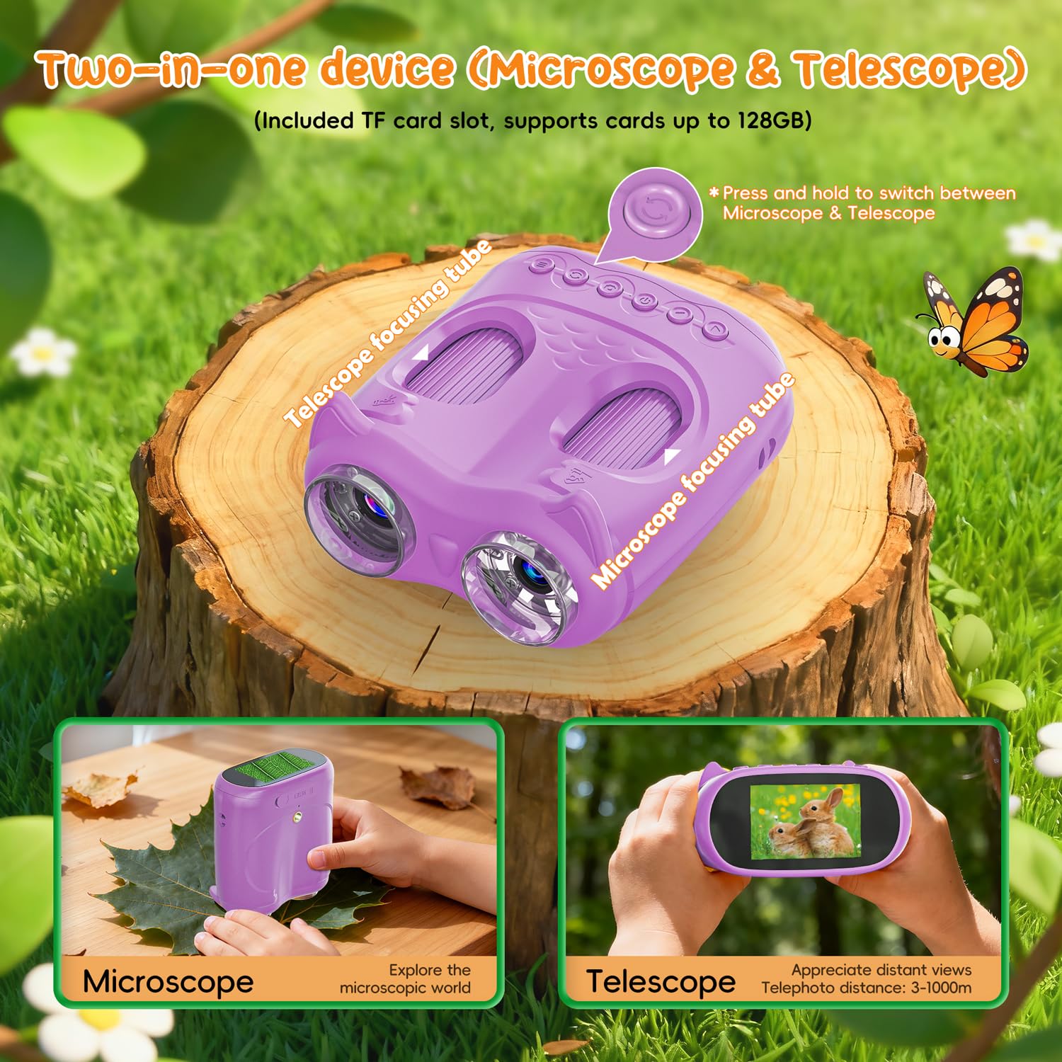 Microscope Et Télescope 2 En 1 Temodu – Écran IPS 2" 4K, Grossissement 1000x, 8 LED, Rechargeable, Photo/vidéo, Pour Enfants Dès 3 Ans