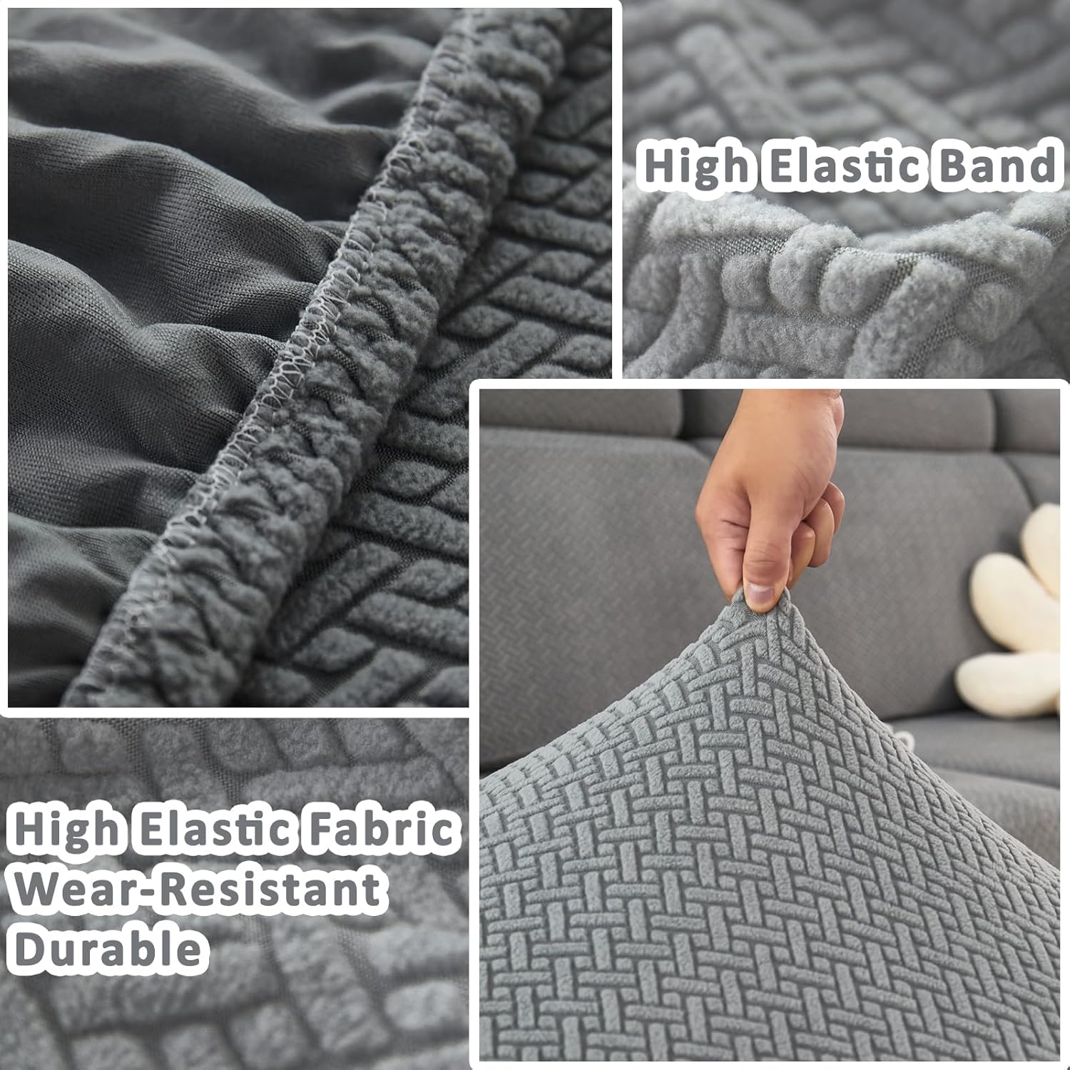 Couch Covers for Sectional Sofa Covers Washable Stretch Pet Couch Cushion Covers L Shape Dog Couch Cover Wear Resistant Anti Slip Sofa Slipcovers (Light Gray,3 Seater+1 Chaise)