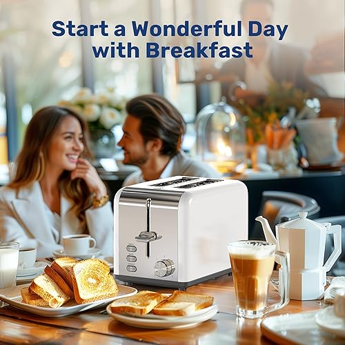 Miniatura 8 de YSSOA Tostadora de acero inoxidable de 2 rebanadas, 6 ajustes de tostado y 3 funciones, ranura extra ancha y bandeja extraíble para migas, para pan