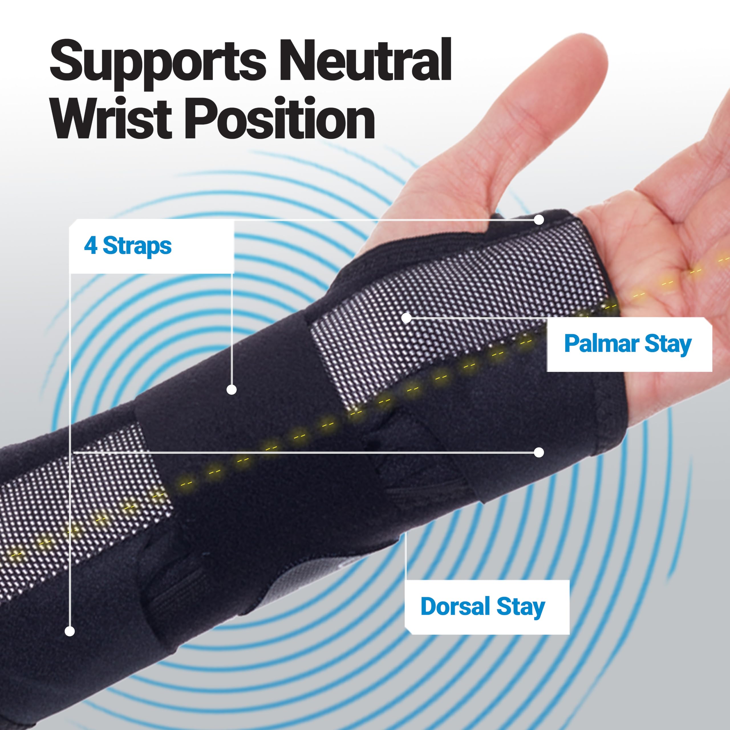 BIOSKIN Abrazadera de 8 pulgadas muñeca Dp3 - hipoalergénico soporte para túnel carpiano, tendinitis y dolor de la artritis Negro (XS-S) Left