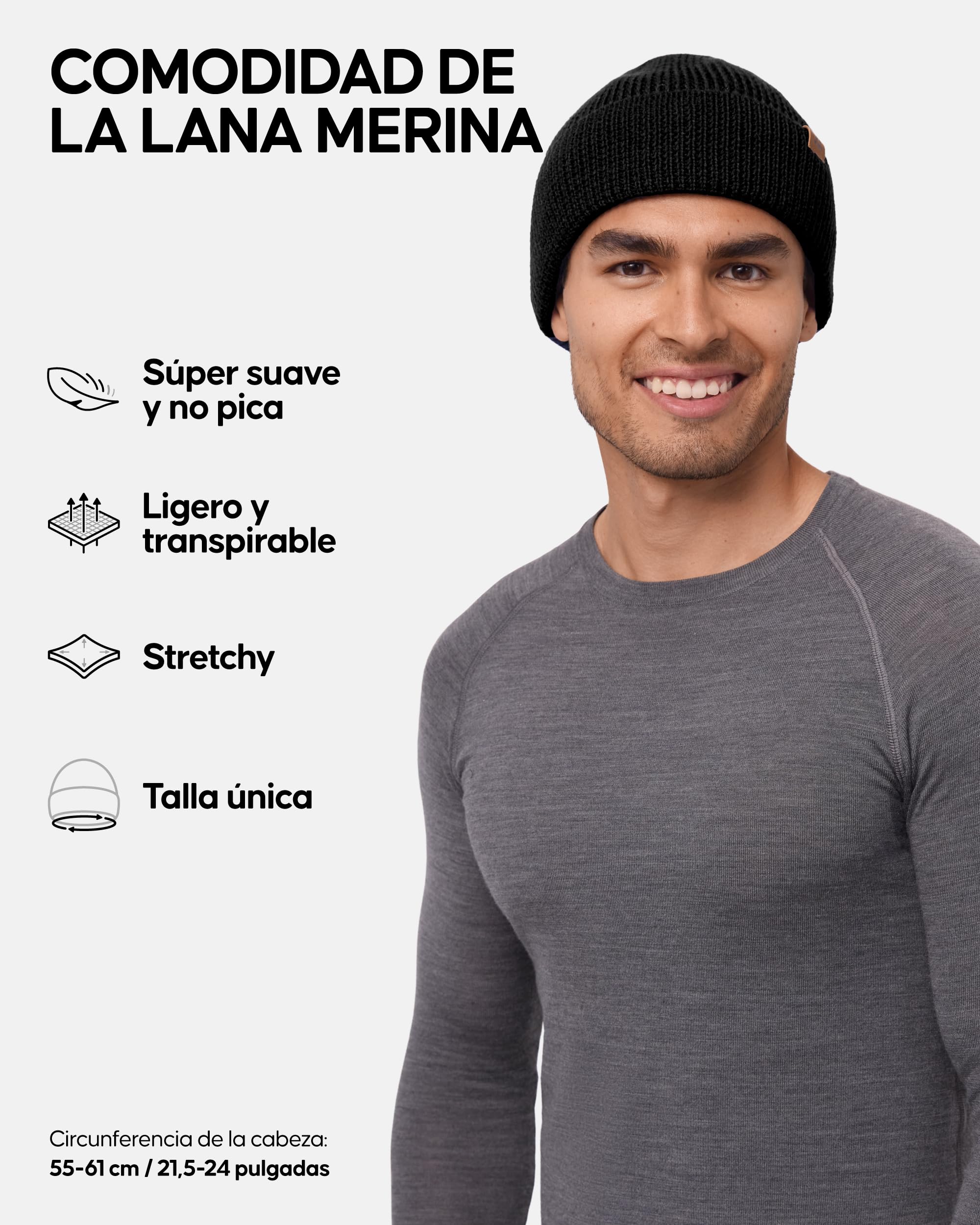 DANISH ENDURANCE Gorro Beanie Lana Merino Hombre y Mujer, Gorro Invierno Suave y Elástico, Materiales Reciclados