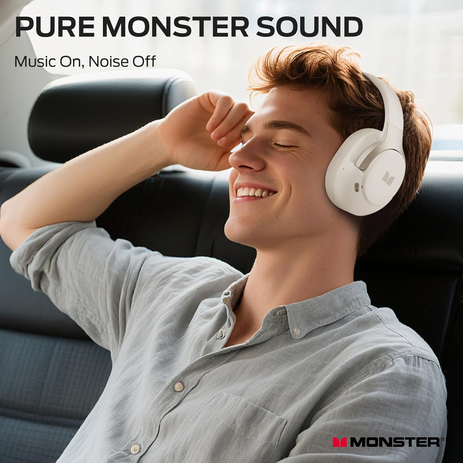 Monster Persona 5th ANC-Wireless Bluetooth Over-Ear Headphones with Microphone, 70H Playtime, Bluetooth 6.0, Comfortable and Foldable Design (Beige) - Image 2