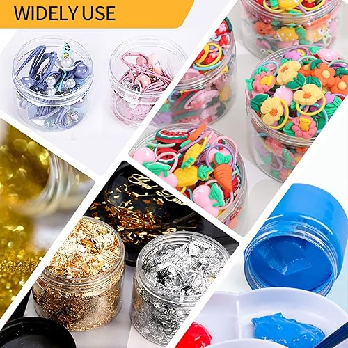 Miniatura 5 de EkkoVla Paquete de 48 tarros de plástico transparente de 4 onzas con boca ancha y tapas negras sin BPA, tarro de almacenamiento recargable multiusos