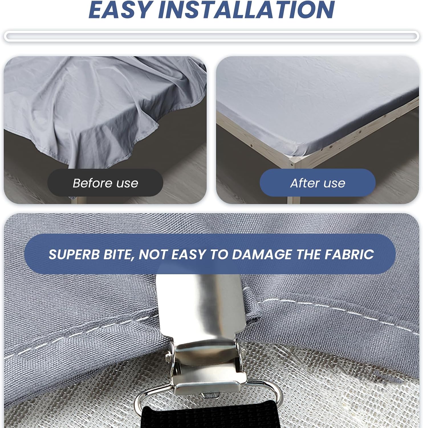 Couch Cover & Bed Sheet Straps, 4 Pack Adjustable（10-60"） Sofa Couch Cover Holders for Corners - Heavy Duty Stretch Straps with Clips for Bed Sheet% Couch Covers, Furniture Slipcovers
