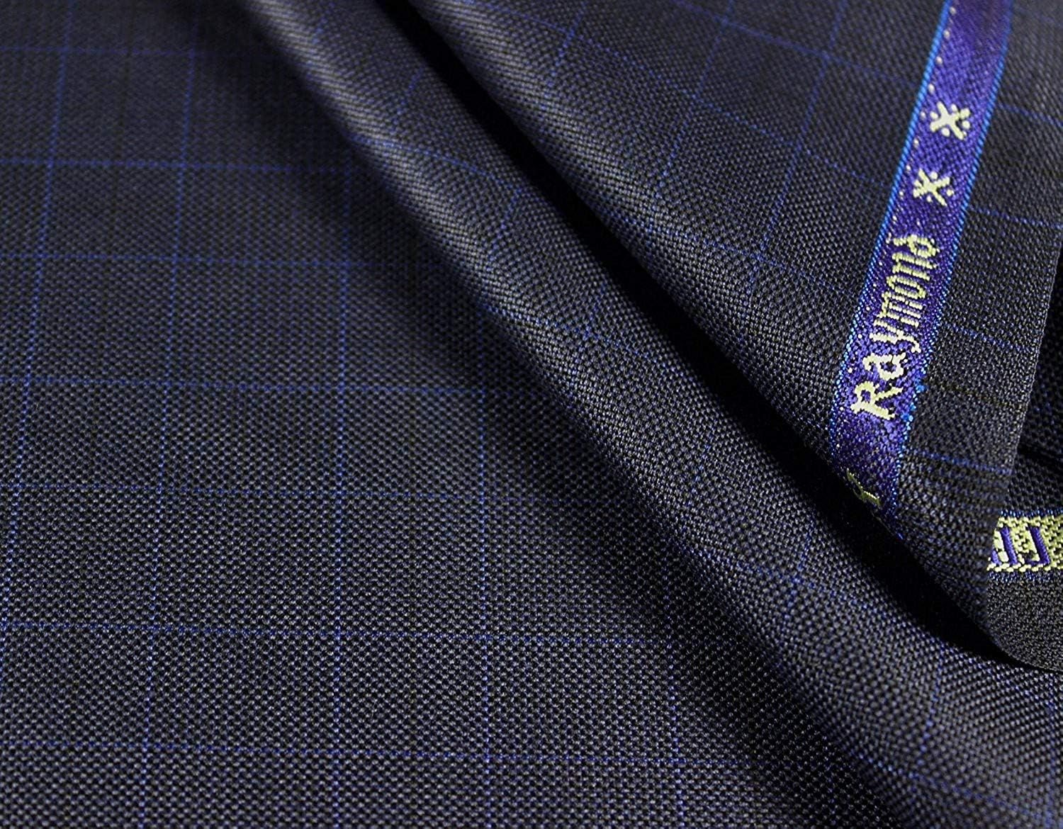 RaymondMen'S Solid Polyester Viscose Self Checks Unstitched 3 M Suiting Fabric (Dark Blue, Free Size)