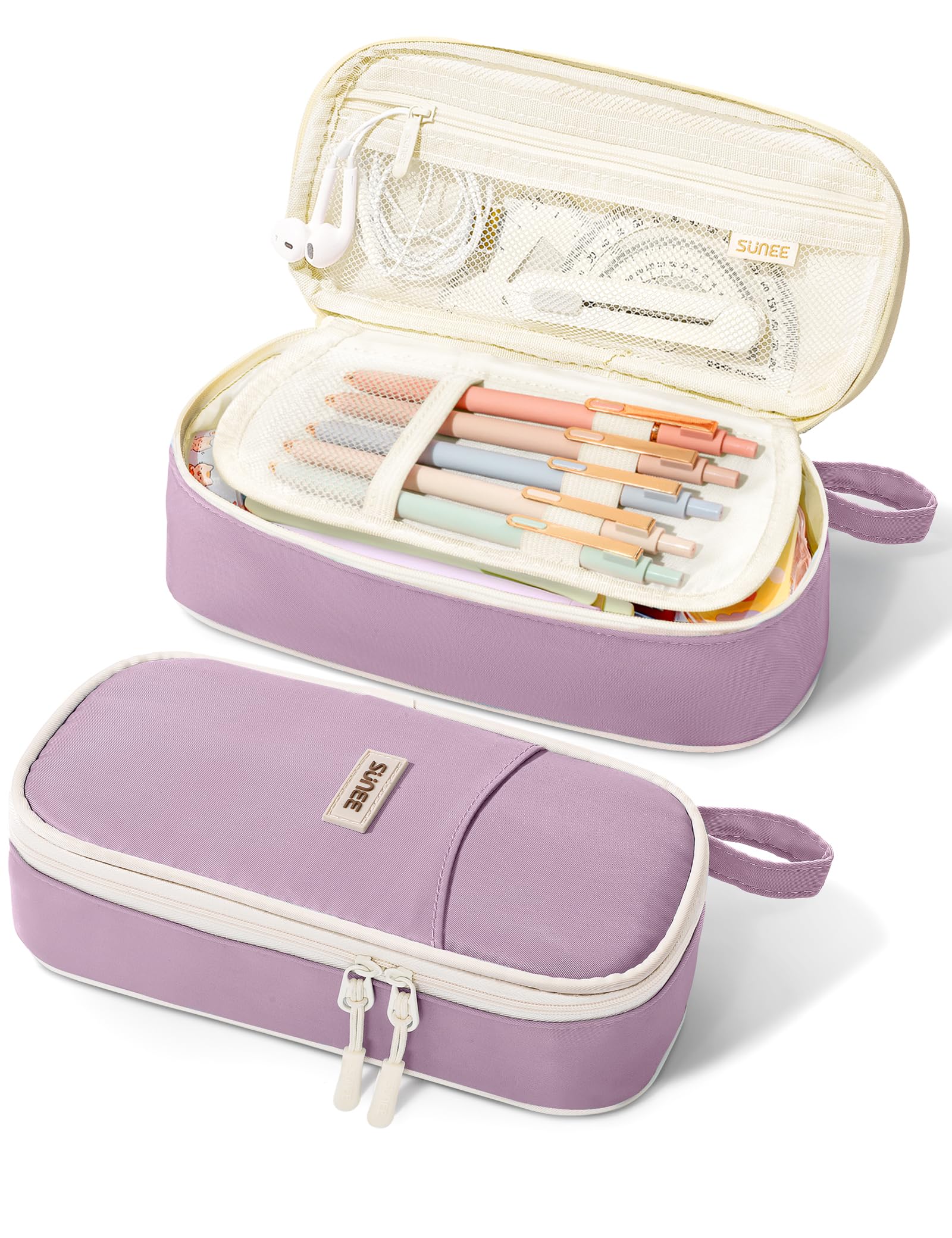 SUNEE Cute Pencil Case, Aesthetic Pen Pouch, Colored Large Pencil Bag with Zipper, Kawaii Stationery Storage and Organizer, School Supplies for Teen and Adult Girls, Purple
