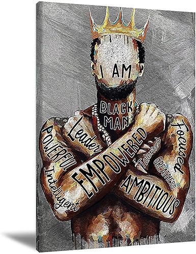 Arte de pared de hombre negro, póster de hombre afroamericano con texto en inglés "I Am Empowered King", frases motivacionales, retrato de hombre