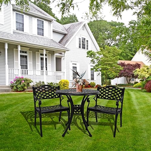 Miniatura 4 de Juego de 2 mesas y sillas de bistró de color blanco, de aluminio fundido blanco para exteriores, juegos de bistró para patio con agujero para