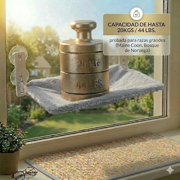Hamaca Gato Ventana (52x30cm) Bestfriend® | Plegable, Lavable y Transpirable | Ventosas Reforzadas para Seguridad y Estabilidad hasta 18 kg (Felpa Gris) - 3
