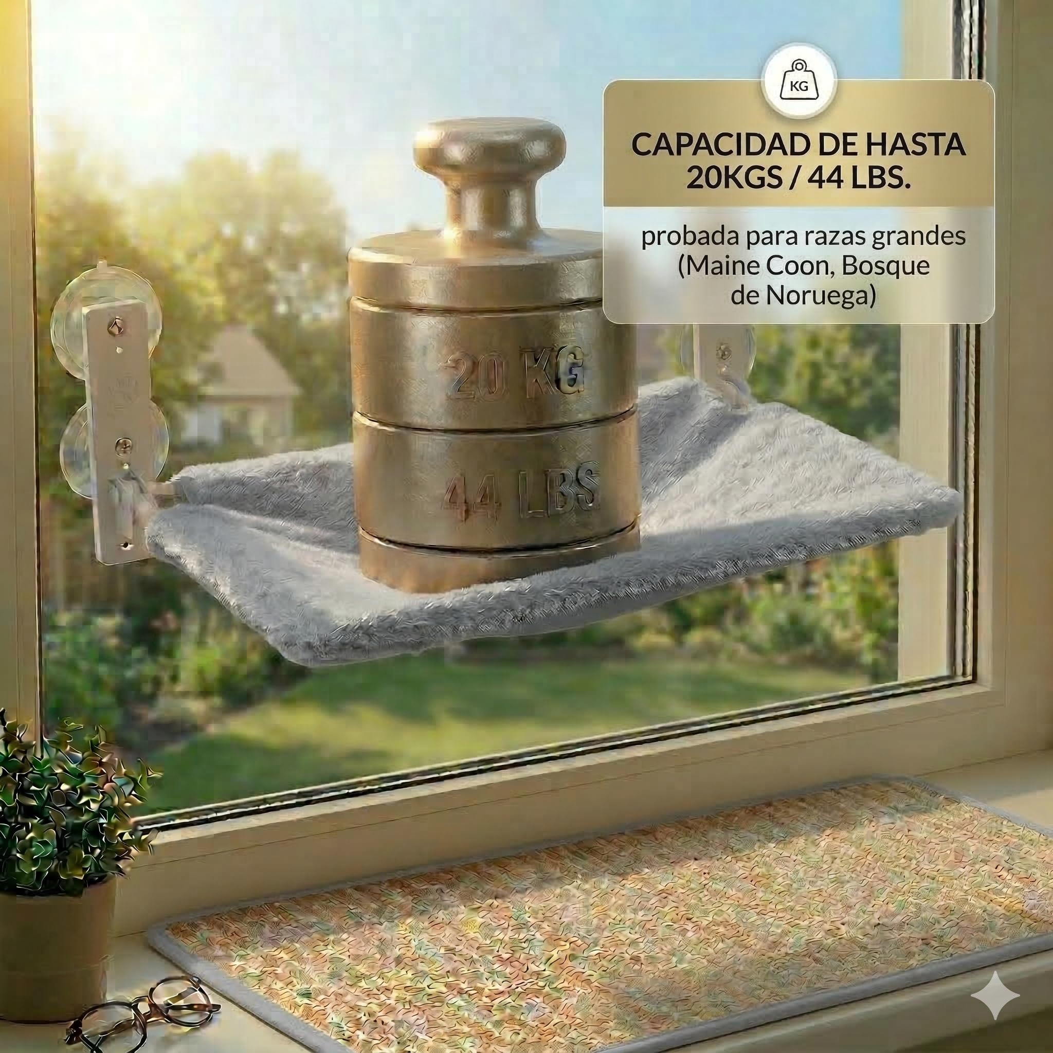 Hamaca Gato Ventana (52x30cm) Bestfriend® | Plegable, Lavable y Transpirable | Ventosas Reforzadas para Seguridad y Estabilidad hasta 18 kg (Felpa Gris) - 4