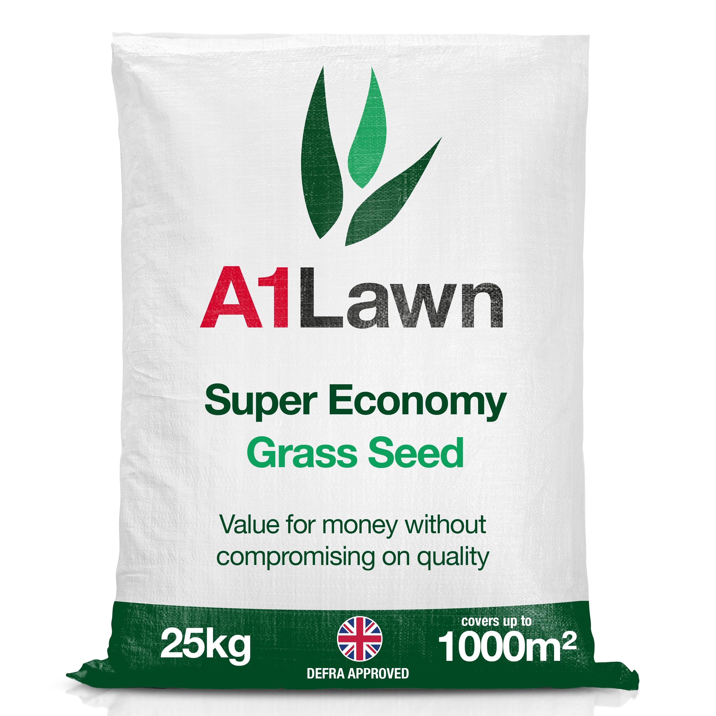 A1 Lawn, Super Economy Grass Seed Mix - Fast Growing, Hard Wearing, DEFRA Certified, 25kg