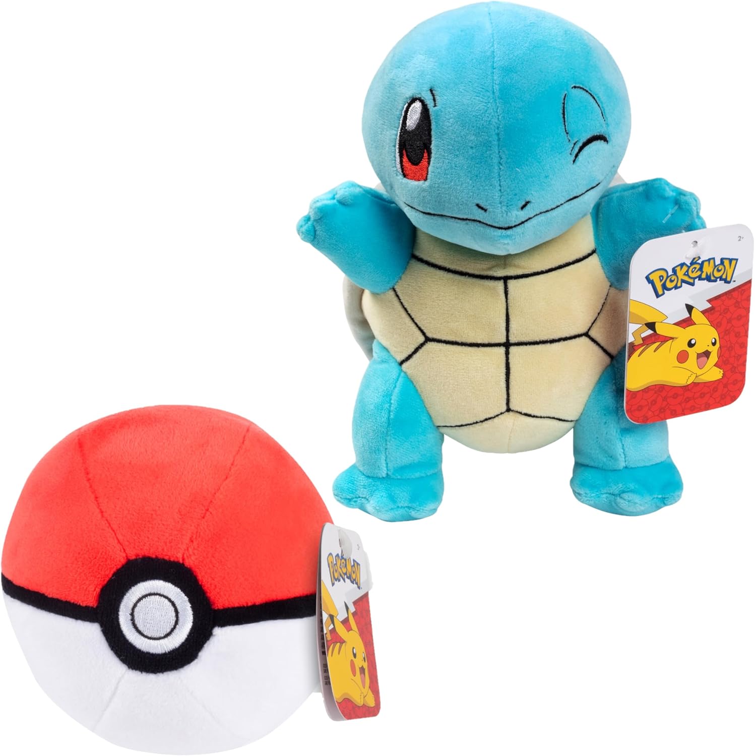 Pokemon Poke Ball and 8" Squirtle Plush Set of 2 - Officially Licensed - Authentic Soft Stuffed Pokeball Toy with Weighted Bottom - Gift for Kids, Boys, Girls - 2+