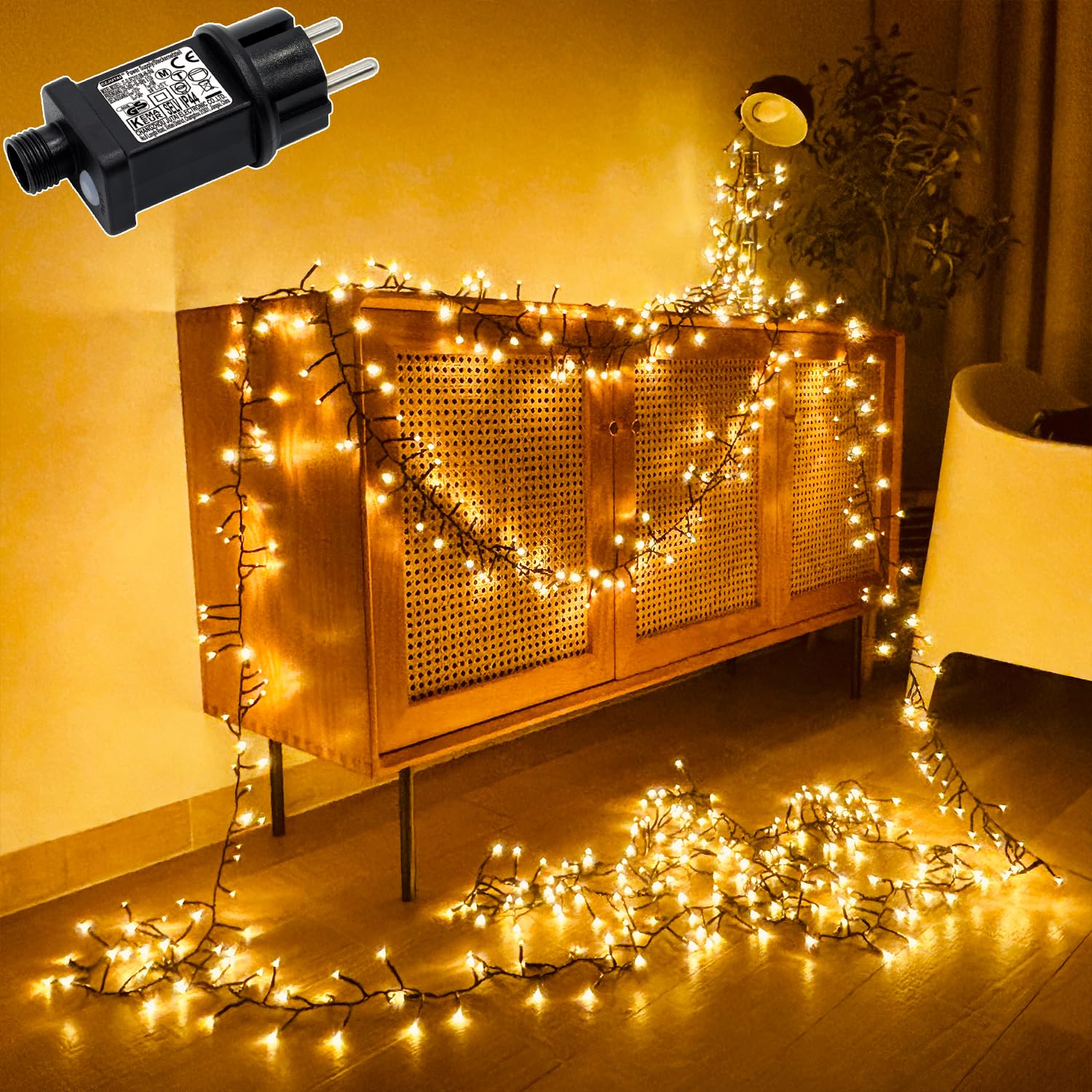 Guirlande Lumineuse Extérieure, 20m 1000 leds Guirlandes lumineuses en grappe Blanc Chaud avec 8 Modes, Minuterie, Fonction Mémoire, IP44 Extérieure pour Fête, Jardin, Décoration de Noël
