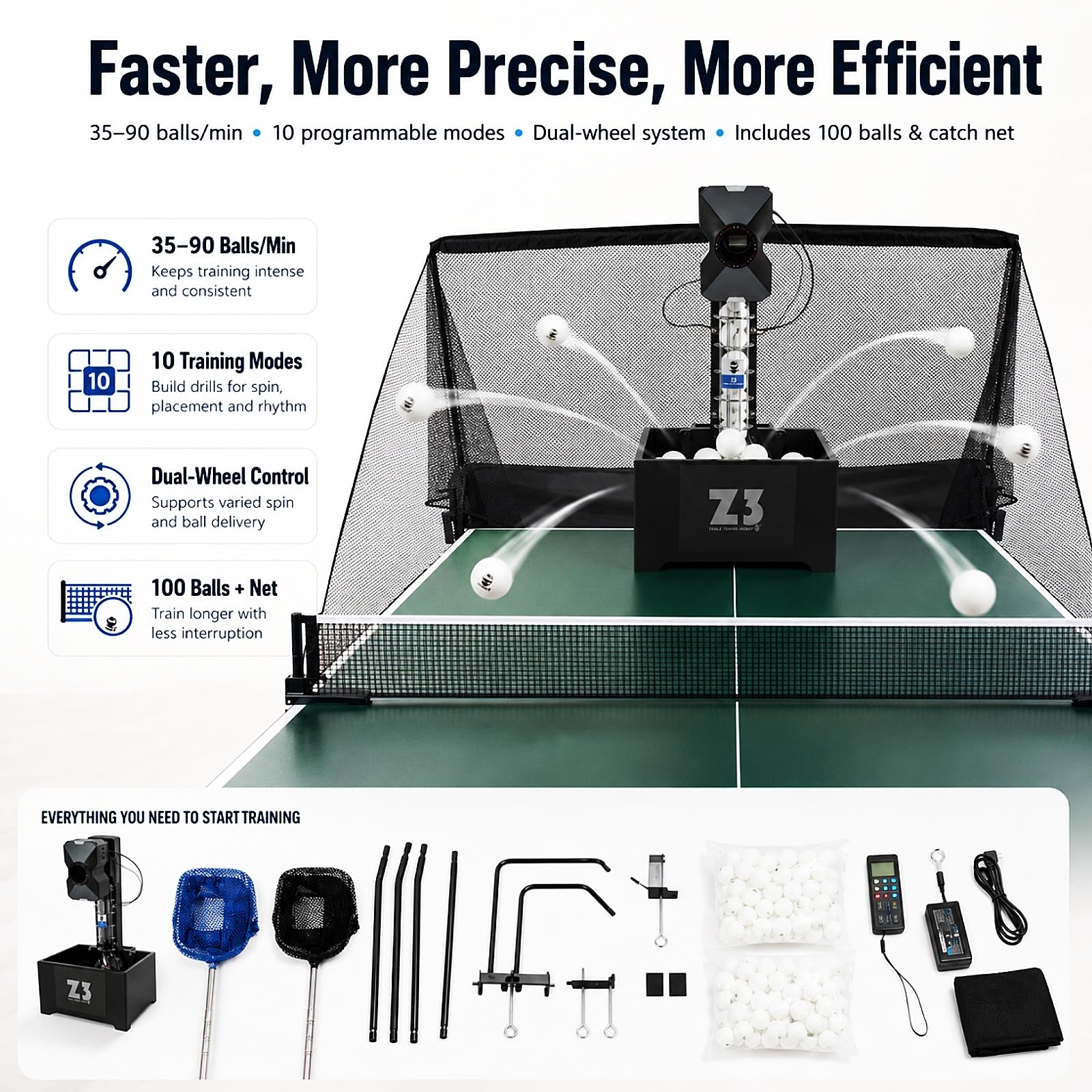 Ping-pong Robot con rete Ping-pong Automatico Macchina da Ping-pong Da 100 Palle Professionale Robot da ping pong con 10 modalità, Telecomando 4-40m/s Ping Pong Robot per Allenamento