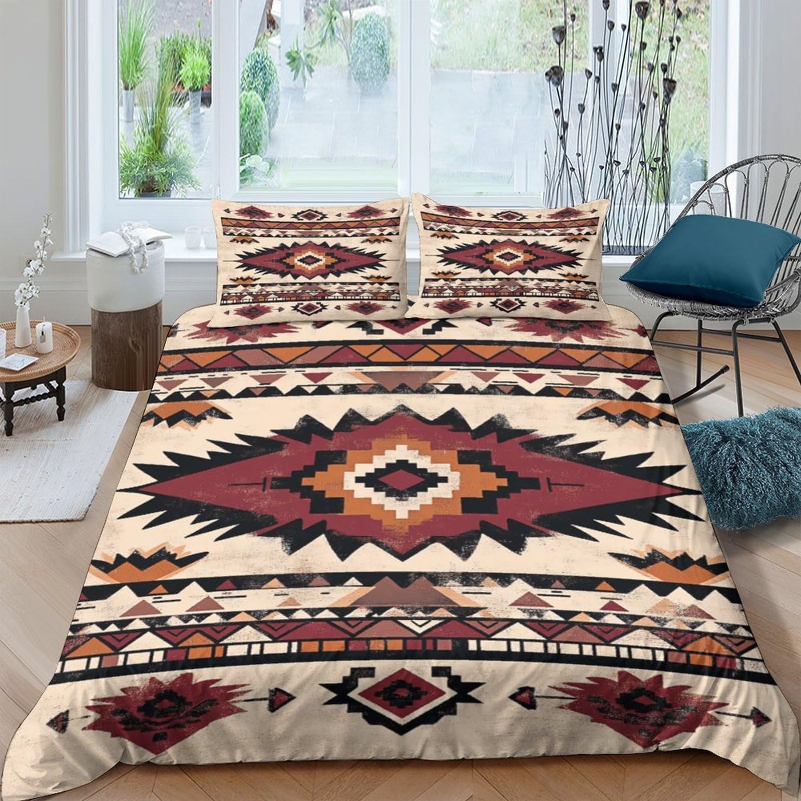 Ctjqhvkz Style-9 3D Printed Aztec Geometric Fitted Sheet Microfiber Soft Breathable Tribal Diamond Bed Cover For Bedroom Decor Single（135X200cm）