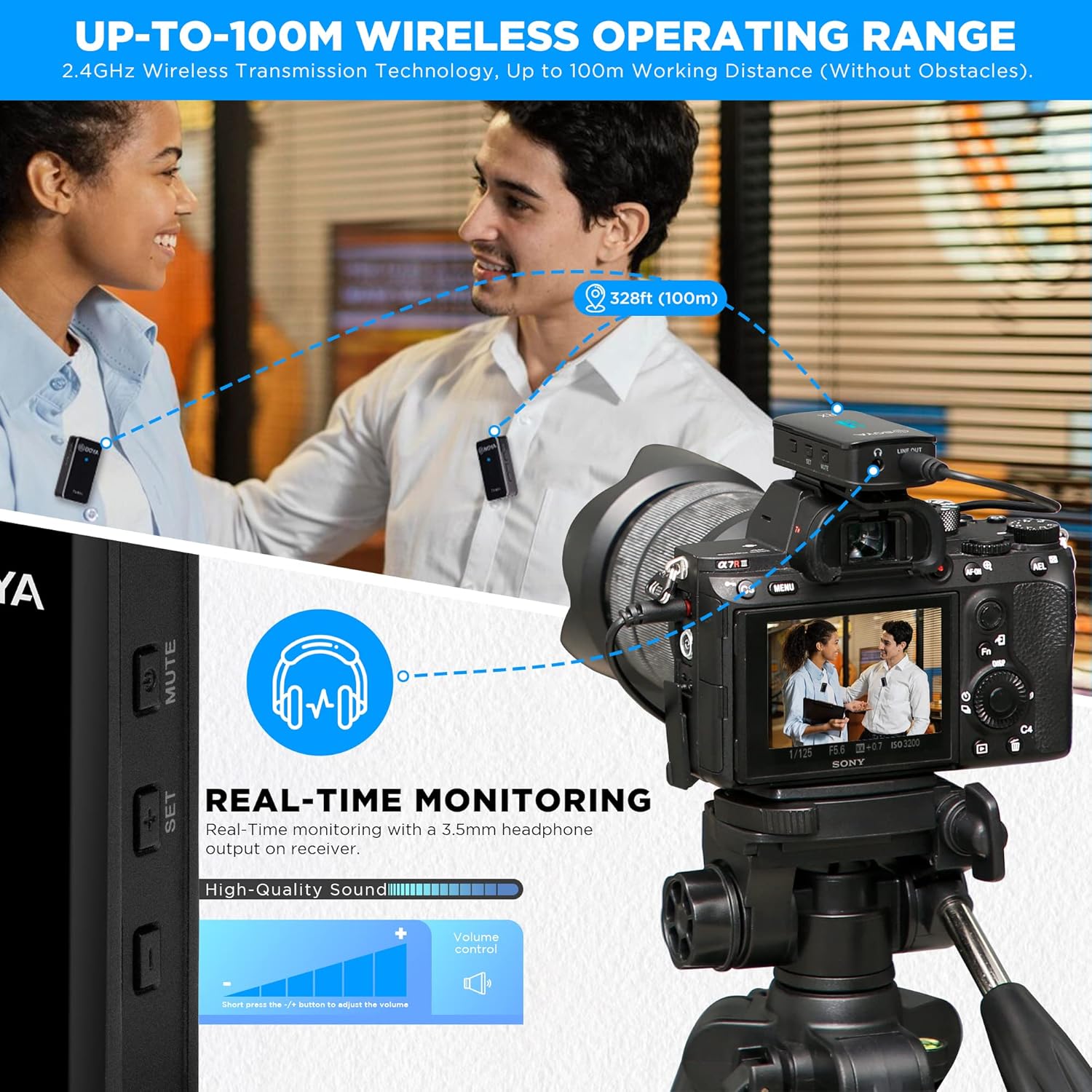 BOYA BY-XM6-S2 Mini OLED Wireless Lavalier Microphone,Dual-Channel Lapel Mic with Mono/Stero & Gain Compatible with Camera/Smartphone YouTube Vlog Live Stream Podcast Interview