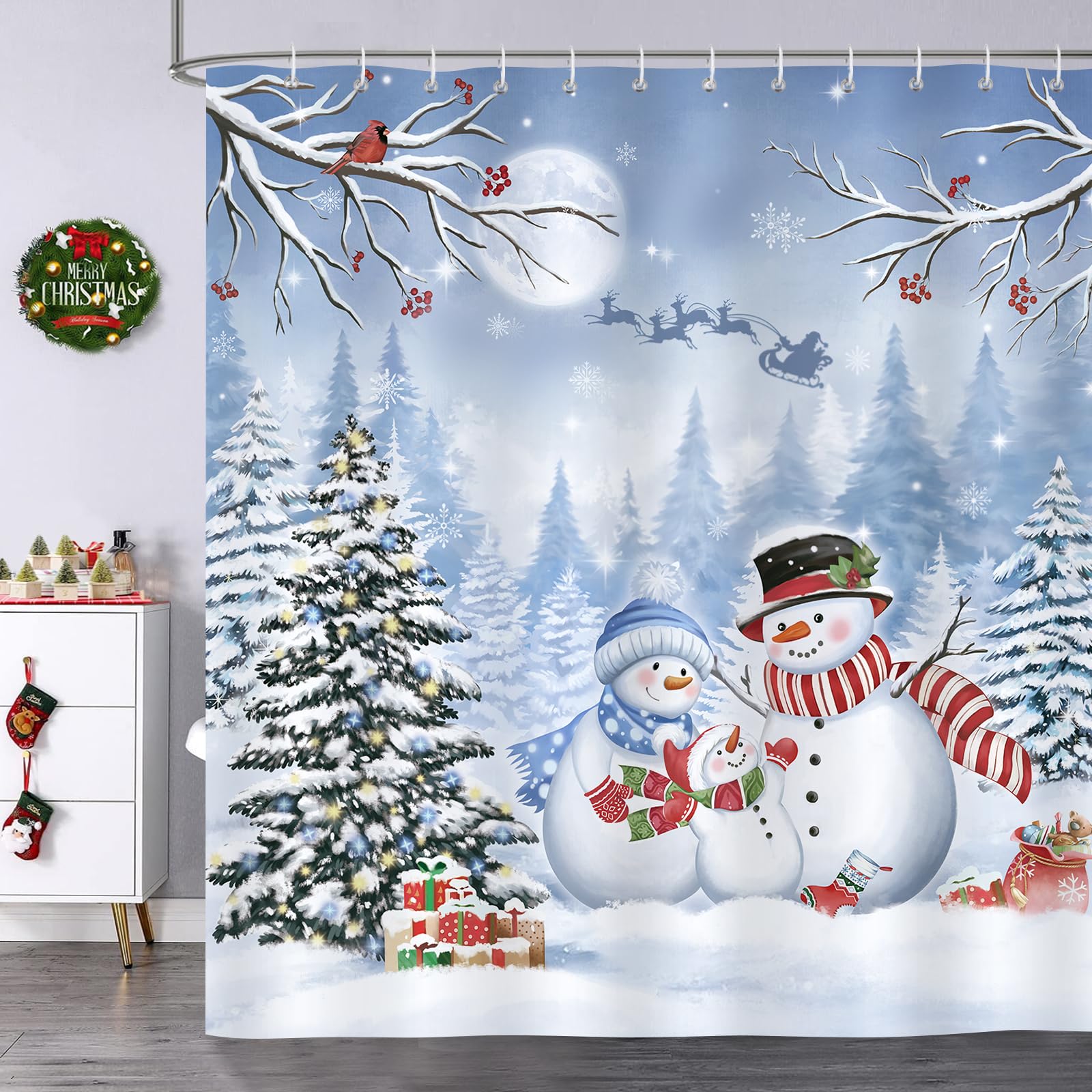 Bonhause Christmas Snowman Shower Curtain - Image 2