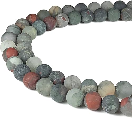 ABCGEMS Cuentas de piedra de sangre de setonita africana con acabado mate (mejora la textura inherente de la piedra y los tonos naturales con una
