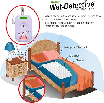 Wet Detective Bedwetting Kit, Incontinence & Bedwetting Alarm System, Includes 2 Sensor Pads, Multi Age Use