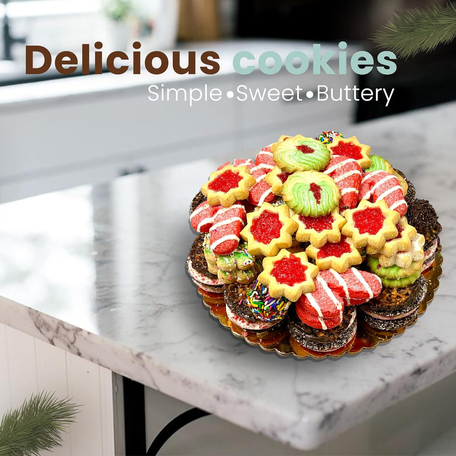 Best Cookies - 4 lb. Gourmet Christmas Cookies Platter with 100+ Cookies, Christmas Gift Baskets, Christmas Basket of Assortment Cookies for Christmas Holiday Him & Her Cookie Gifts