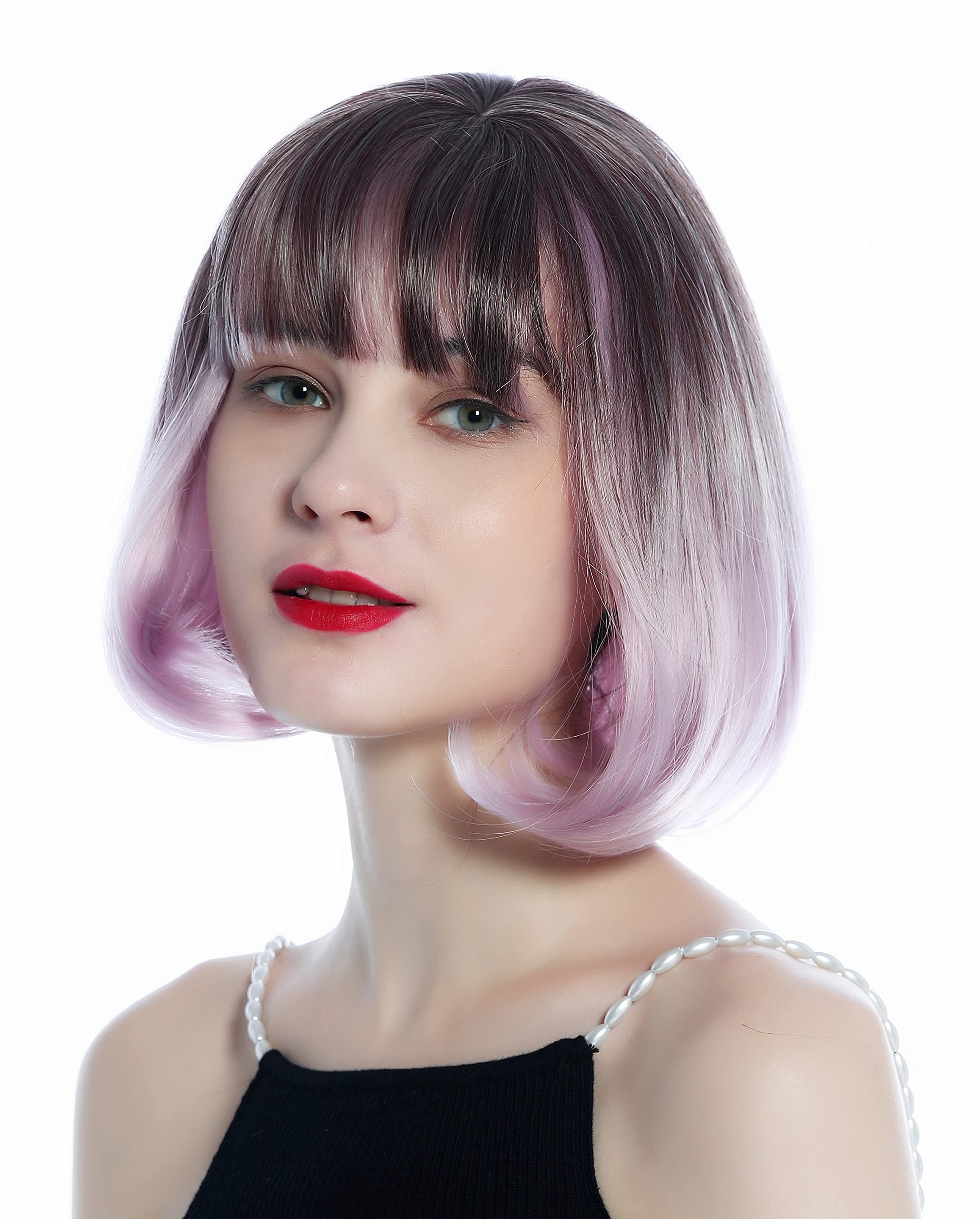 WIG ME UP - SZL0605-6AT2403 Cute Women's Wig short Bob bangs ombre colour brown to pink, ombre brown to pink (6AT2403)