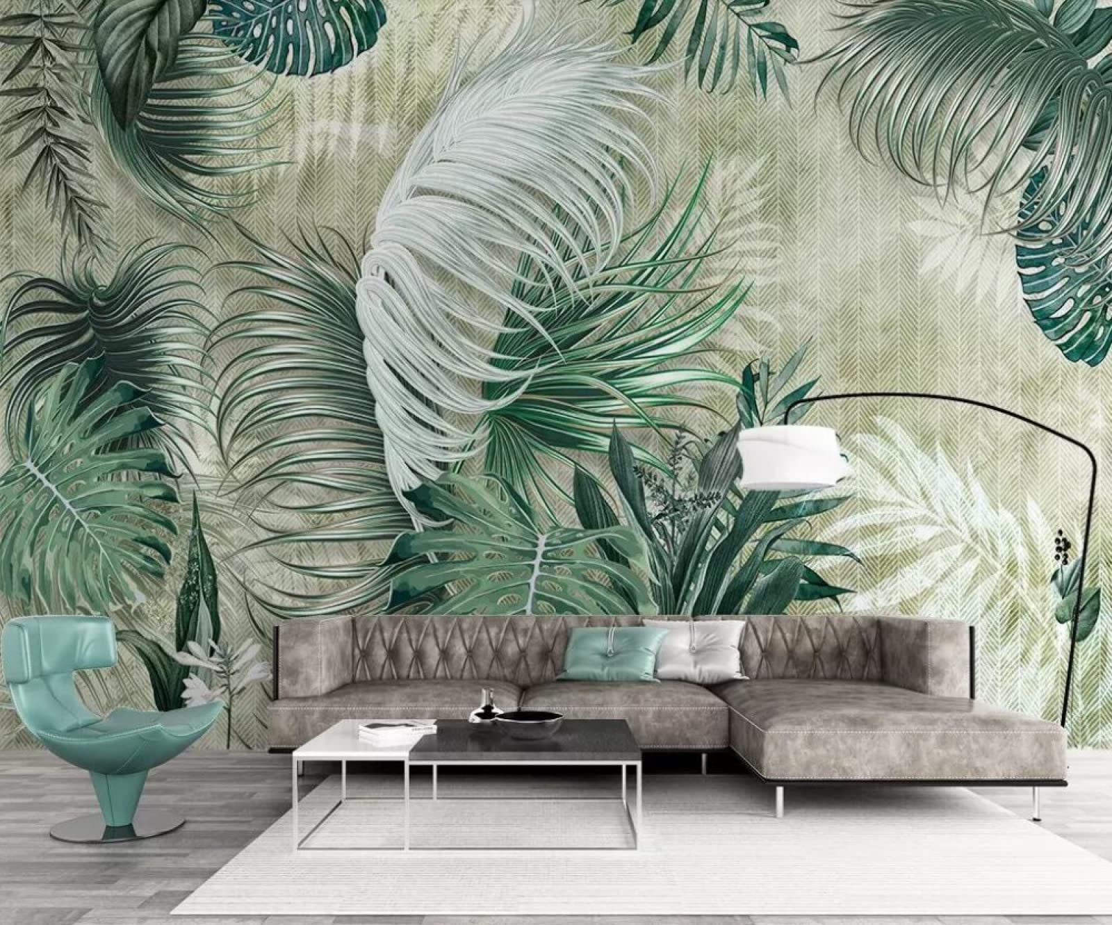 Papier peint intissé jungle pour masquer un mur de salon