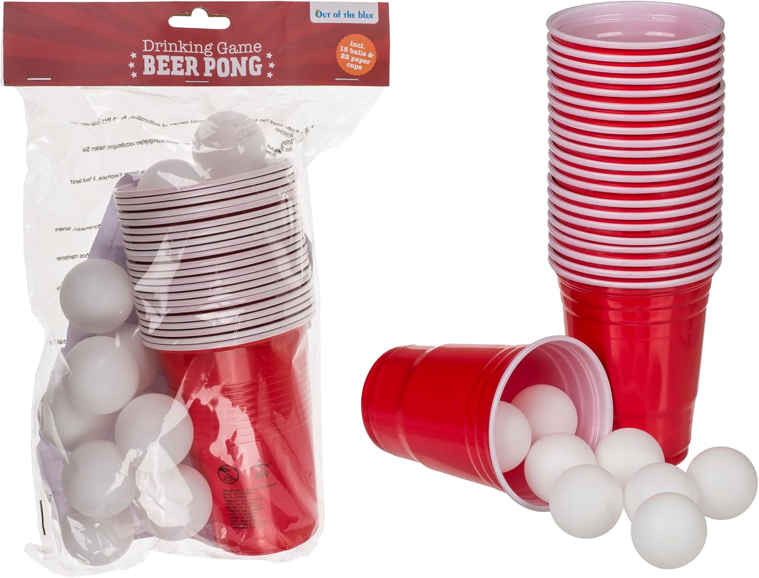 Gra do picia Beer Pong 15 piłek i 22 kubki o pojemności 550 ml Materiał tworzywo sztuczne
