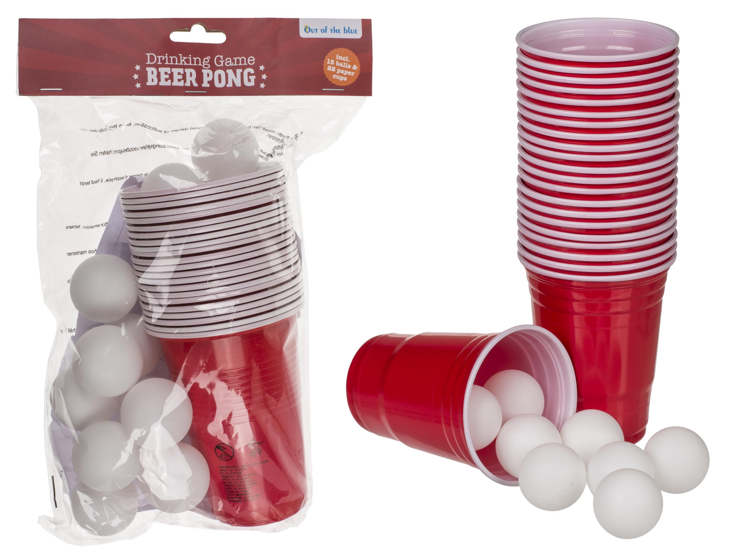 Out of the blue Gioco da Bere/Beer Pong / 15 Palline e 22 Bicchieri da 550 ml/Materiale: plastica