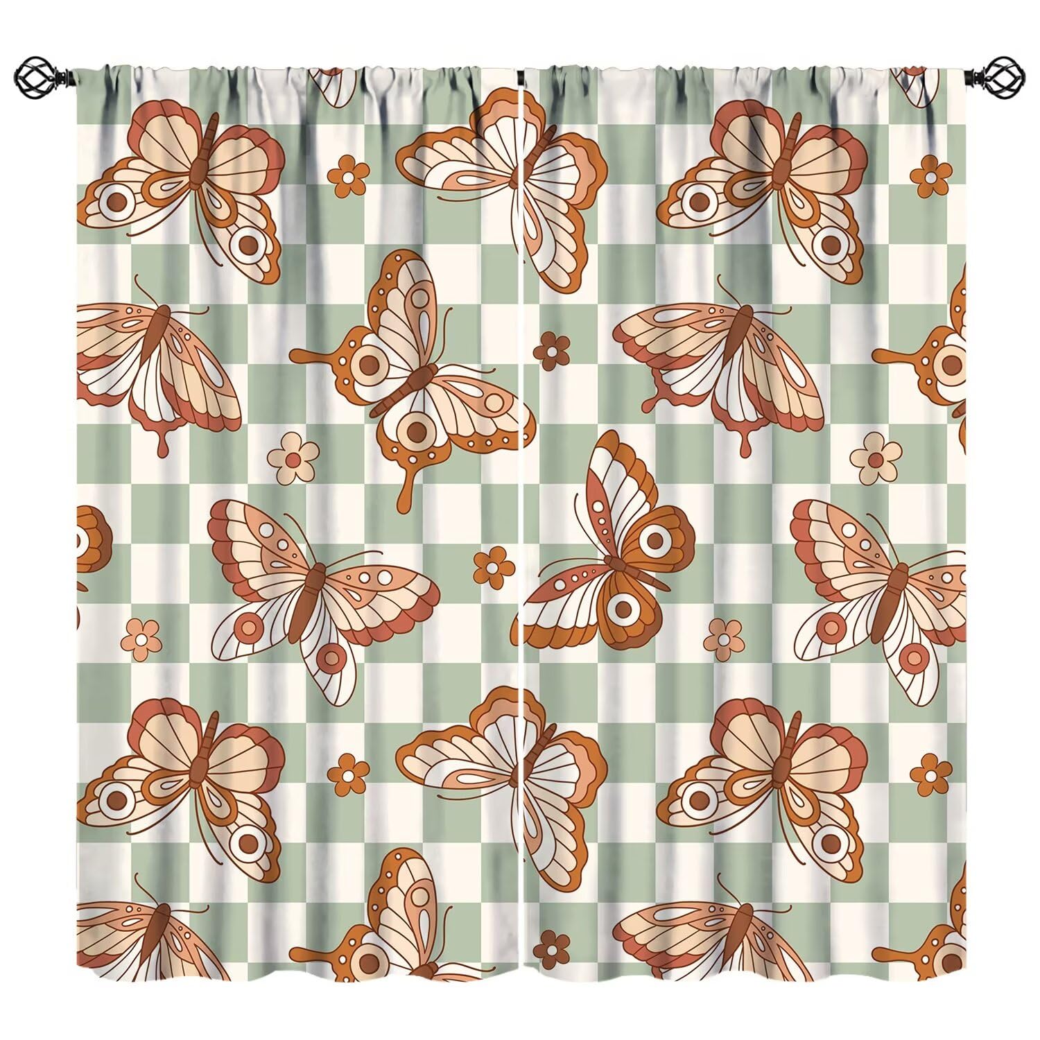 JESTRONRY Butterfly Curtains, Boho Butterfly Retro Romantic Hippie Style Window Drapes for Living Room Bedroom Kitchen Bathroom Home Decor 72" W X 63" L (Blackout)