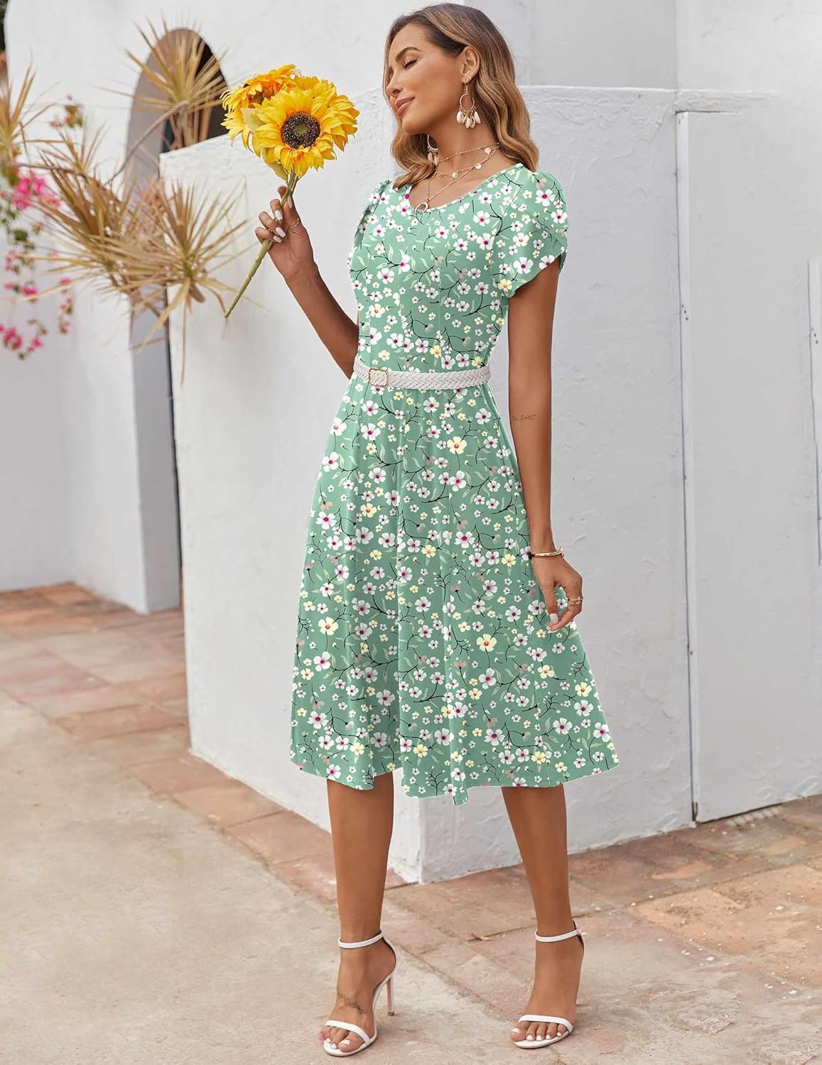 ZEAGOO Womens Casual Dresses for Summer Short Sleeve Flare Midi Dress Loose Flowy Beach Sundress - Image 5