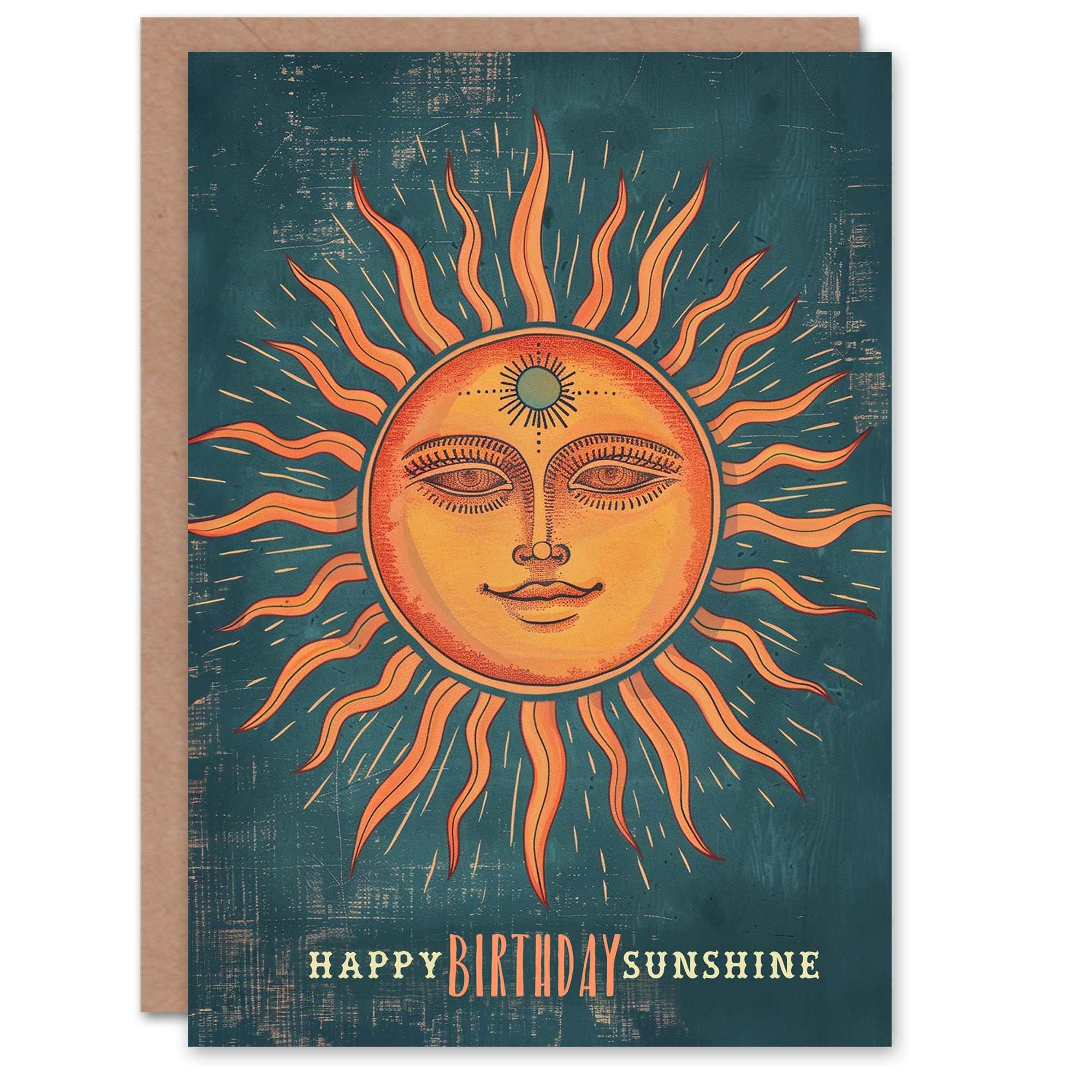Artery8 Birthday Card Smiling Sun Face Sunshine Tarot Style Design Blank Arty Art All Occasion Greeting Card