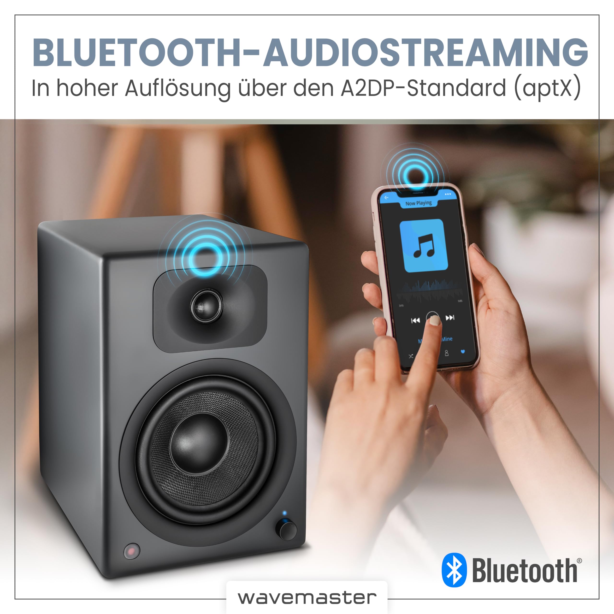 Wavemaster TWO PRO Stone Gray Aktiv-Boxen 110 Watt Bluetooth Lautsprecher-System mit IR-Fernbedienung