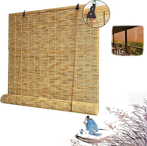 Persianas enrollables, cortinas enrollables de bambú retro, impermeables, con varillas de bambú, para privacidad en interiores y exteriores,