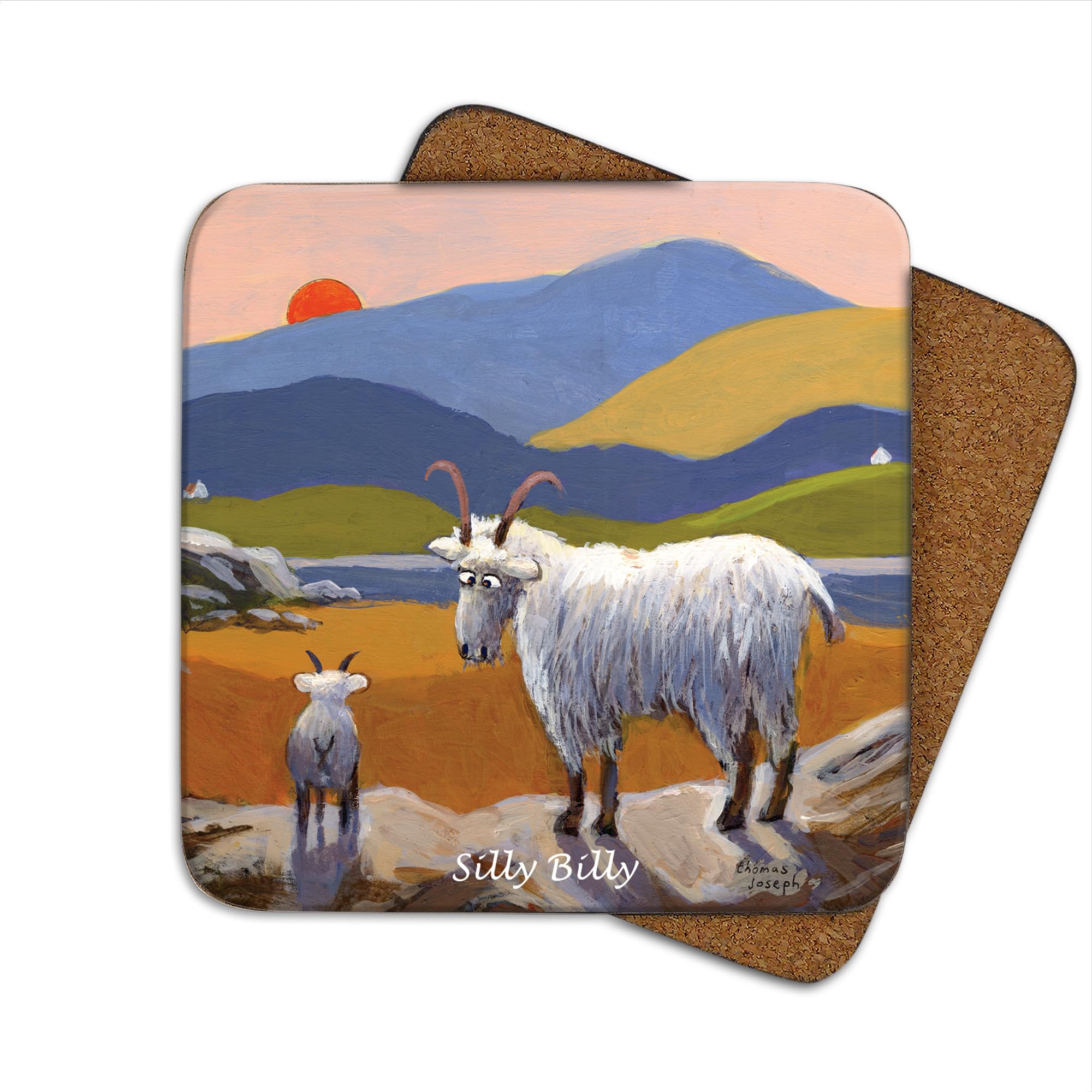 Thomas Joseph Multicolor Silly Billy - Funny Goat Drinks Coaster By The Whimsical World Of - Individual