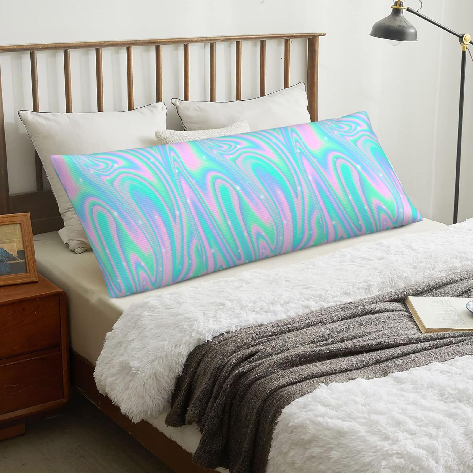 Holographic Abstract Background In Pastel Neon, Body Pillow Cover with Zipper,Long Body Pillowcase 20 x 60 in