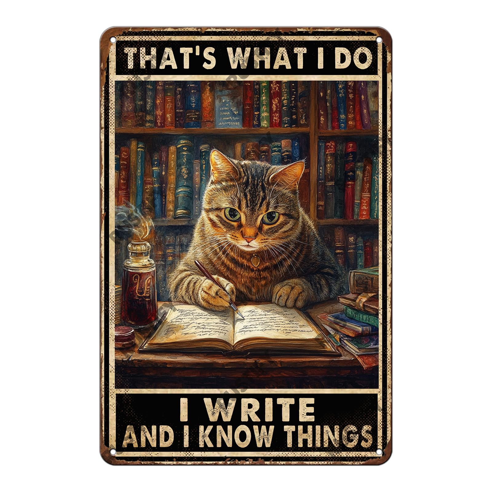 Anceky Vintage Metal Sign That'S What I Do I Write And I Know Things Tin Sign Wall Decor for Home Bar Cafe Kitchen Yard 12×8 Inch