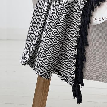 EHC Throws for Sofas for 1 Seater Bed, Throws for Armchair Couch Chair, Reversible Throw Cotton, 125 x 150 cm, Black