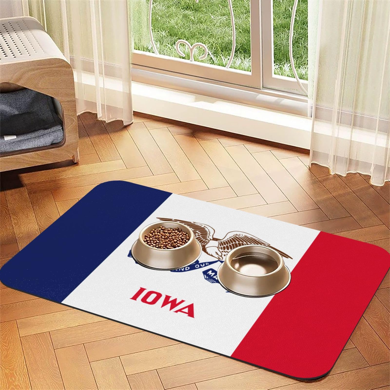 Tapis de nourriture absorbant en caoutchouc drapeau Iowa pour chiens