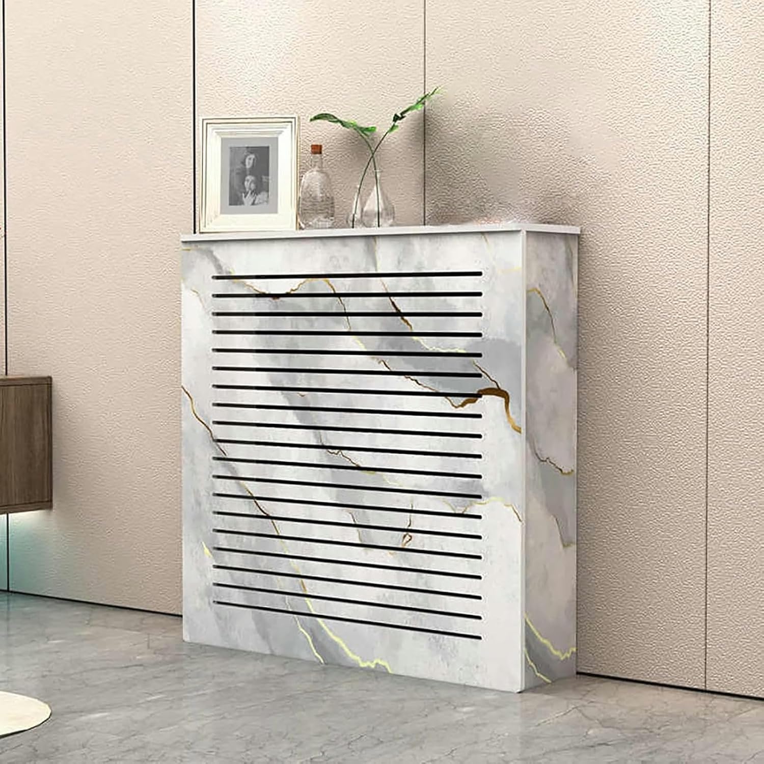 Heating Cabinet Shelf Bathroom Floor Cabinet, MDF Radiator Cover Louvered Grill Shelf Cabinet, Shields Pipes, for Home & Office