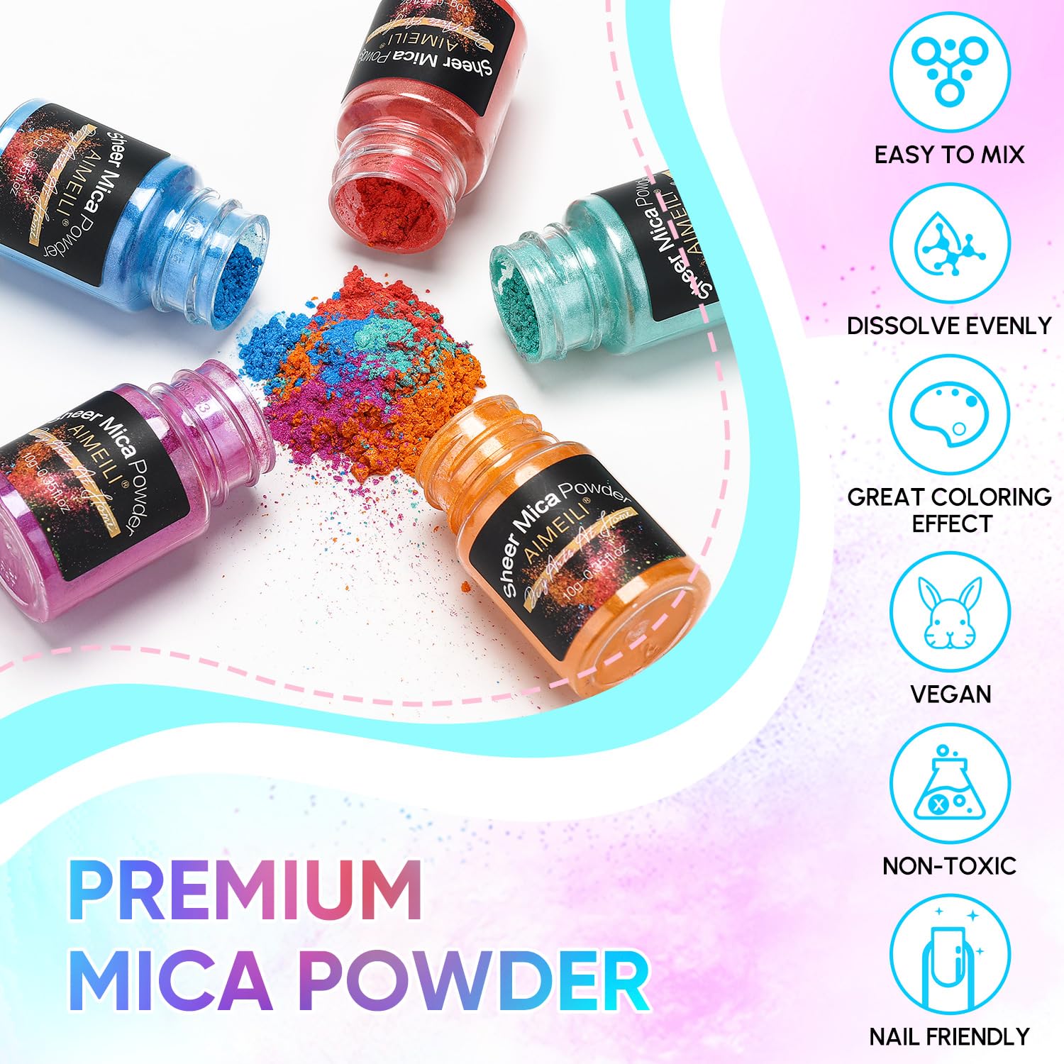 AIMEILI Polvere, 24 Colori Resina Epossidica Colore Madreperla Neon Pigmento Polvere per Versare Nail Art Gel Smalto Pittura