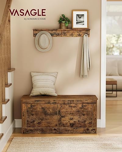 Miniatura 2 de VASAGLE Cofre de almacenamiento, baúl de almacenamiento con 2 bisagras de seguridad, banco de almacenamiento, banco de zapatos, estilo granja, 15.7