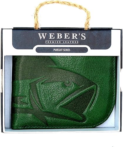 Miniatura 3 de WEBER'S PREMIER LEATHER Serie Pursuit - Cartera Radius para hombre - Cuero de grano completo y bloqueo RFID, Verde - Bajo, Classic