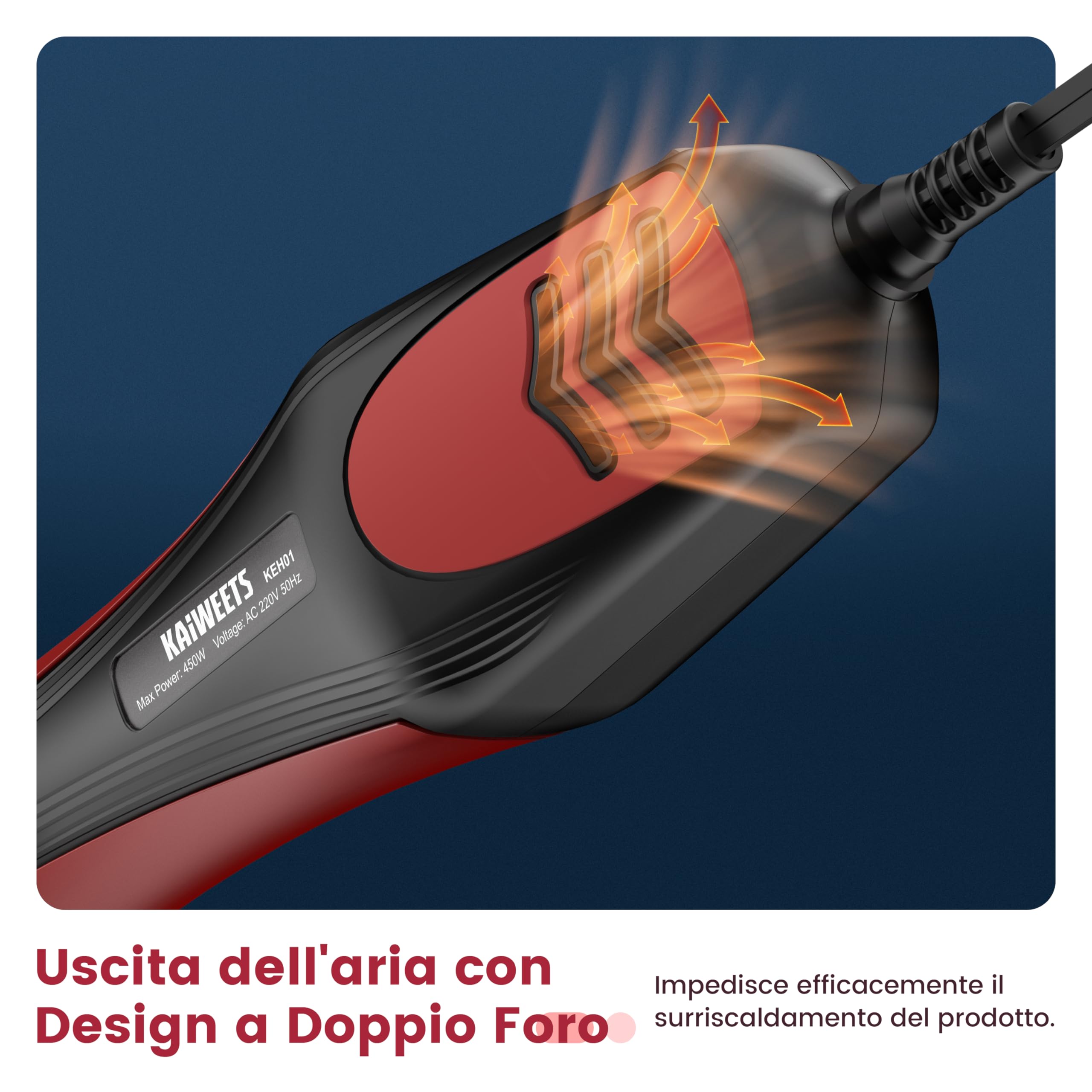 KAIWEETS 450°C Pistola Termica, Con Ugello In Acciaio Inox, 450W Pistola Aria Calda, Con 2 Temperatura, Protezione da Sovraccarico, Per DIY, Film Termoretraibile, Guaina Termorestringente (rosso)