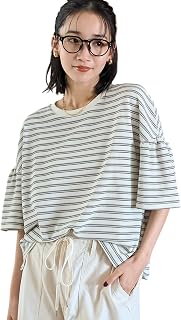 [コーエン] マルチボーダー 袖ギャザーフリルワッフル Tシャツ 76256000116