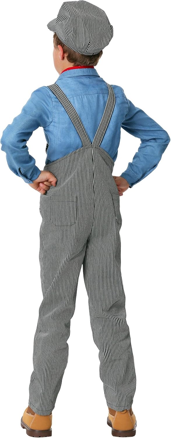 Fun Costumes Train Engineer Costume Outfit For Kids - Train Conductor Uniform With Denim Overalls, Shirt, Hat & Bandana