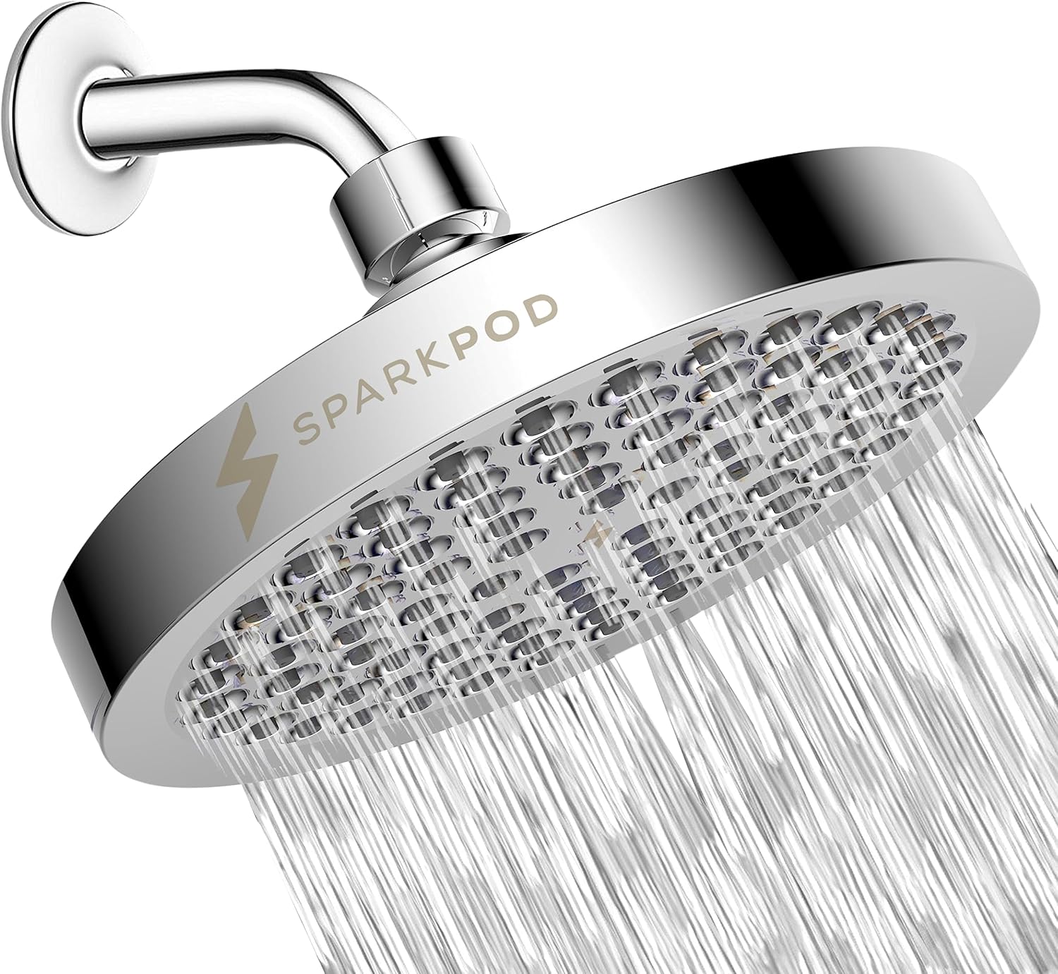 SparkPod Shower Head - High Pressure Rain - Premium Quality Luxury Design - 1-Min Install - Easy Clean Adjustable Replacement for Your Bathroom Shower Heads (Luxury Polished Chrome