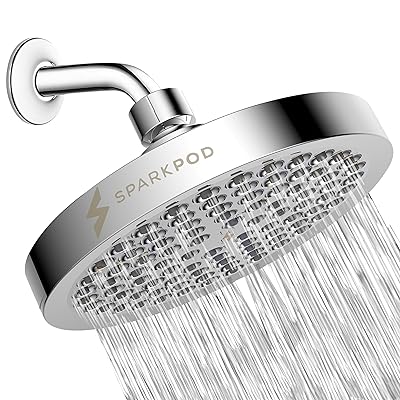SparkPod Shower Head - High Pressure Rain - Premium Quality Luxury Design - 1-Min Install - Easy Clean Adjustable Replacement for Your Bathroom Shower Heads (Luxury Polished Chrome, 6 Inch Round)